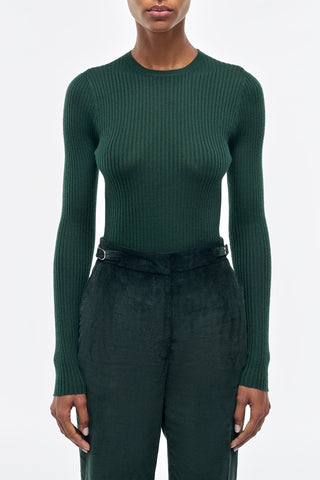 Green Cashmere Silk Ribbed Sweater - On Model Front View | Gabriela Hearst