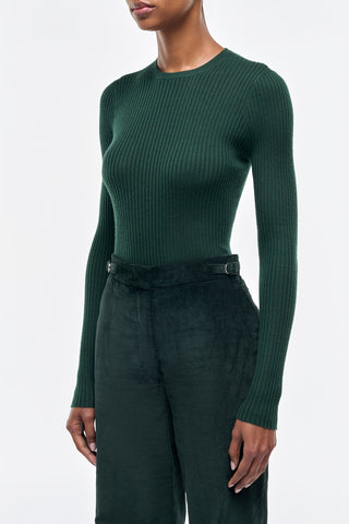 Green Cashmere Silk Crew Neck Sweater - Side View Styled | Gabriela Hearst