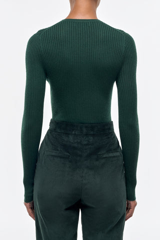 Green Ribbed Knit Sweater - Back View On Model | Gabriela Hearst