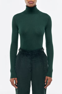 Peppe Knit Turtleneck in English Green Cashmere Silk