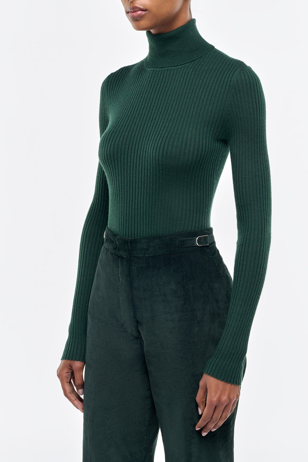 Peppe Knit Turtleneck in English Green Cashmere Silk