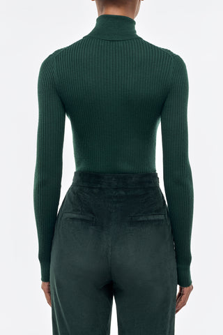 English Green Cashmere Turtleneck - Back View On Model | Gabriela Hearst