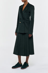 Wesley Pleated Midi Skirt in English Green Sea Island Cotton Corduroy