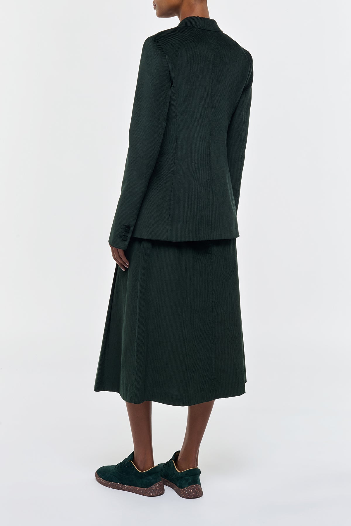 Wesley Pleated Midi Skirt in English Green Sea Island Cotton Corduroy