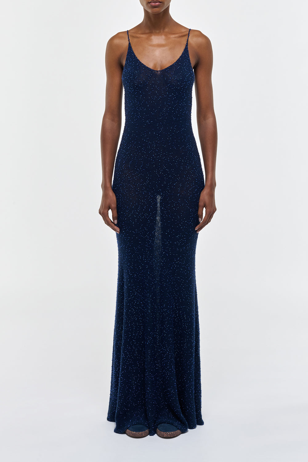 Florian Knit Dress in Electric Navy Beaded Cashmere Silk