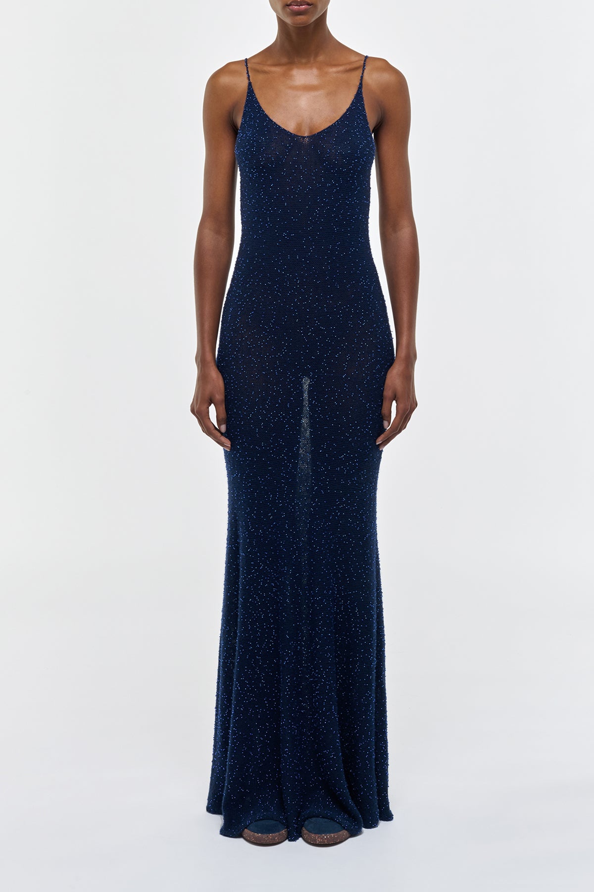 Florian Knit Maxi Slip Dress in Electric Navy Beaded Cashmere Silk Gabriela Hearst Florian Knit Maxi Slip Dress in Electric Navy Beaded Cashmere Silk Gabriela Hearst
