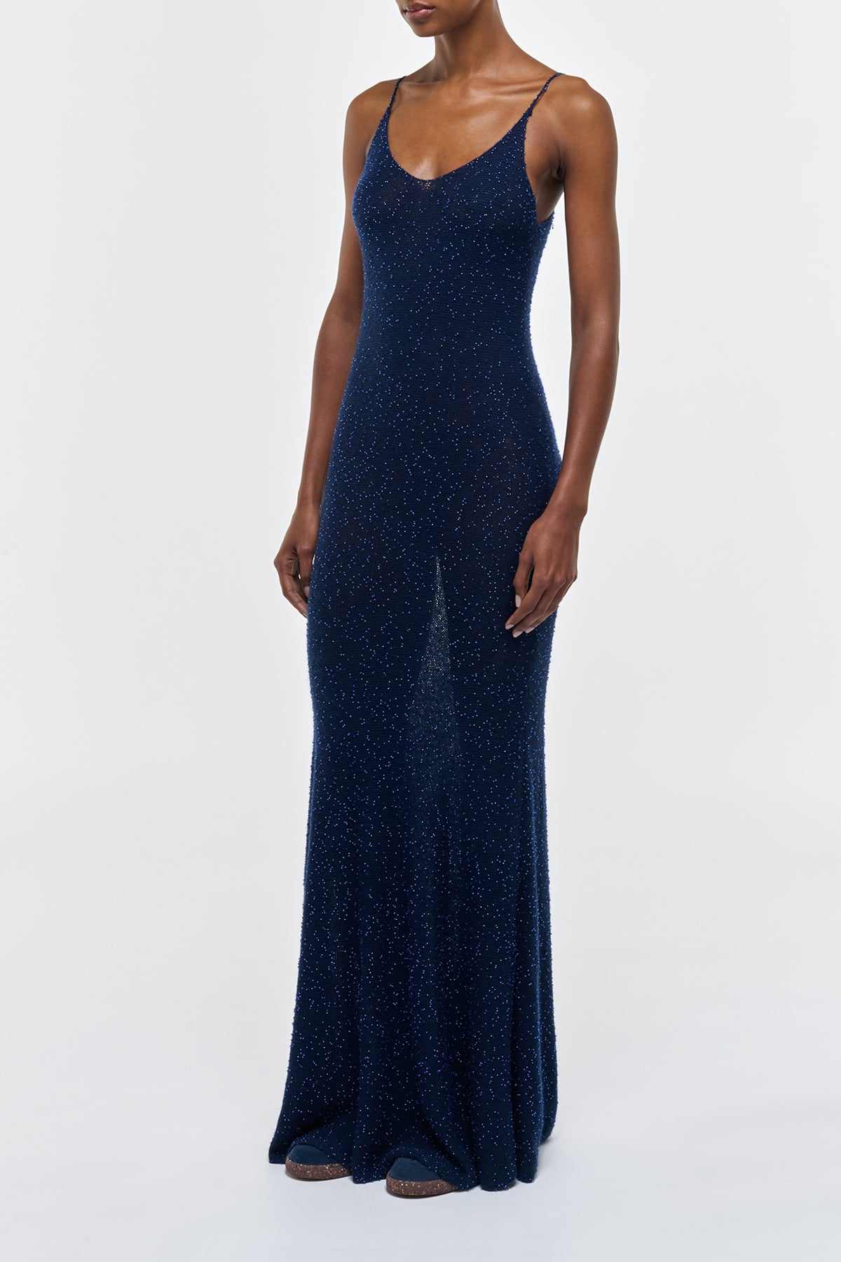 Florian Knit Maxi Slip Dress in Electric Navy Beaded Cashmere Silk Gabriela Hearst Florian Knit Maxi Slip Dress in Electric Navy Beaded Cashmere Silk Gabriela Hearst