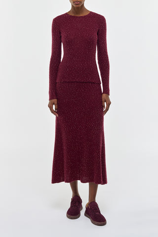 Sabine Knit Midi Skirt in Bordeaux Beaded Cashmere Silk