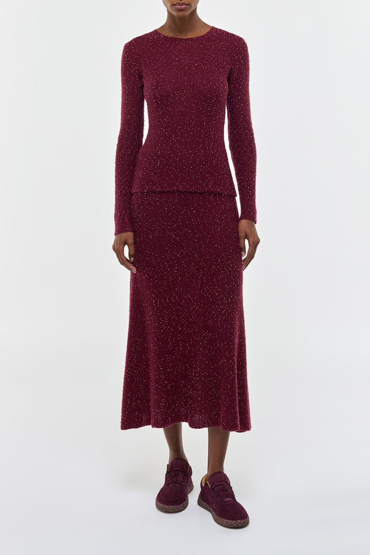 Nello Knit Sweater in Bordeaux & Fuchsia Beaded Cashmere
