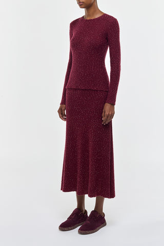 Bordeaux Beaded Cashmere Sabine Knit Midi Skirt - On Model Side View | Gabriela Hearst