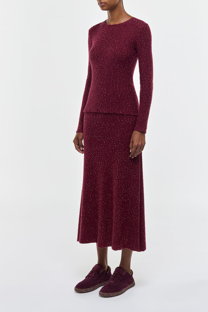 Sabine Knit Skirt in Bordeaux & Fuchsia Beaded Cashmere & Silk