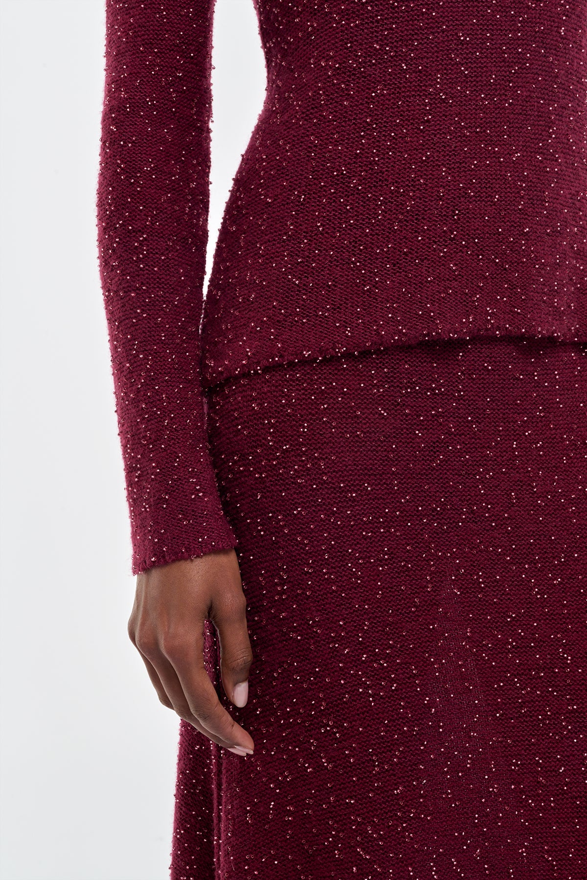 Nello Knit Sweater in Bordeaux & Fuchsia Beaded Cashmere