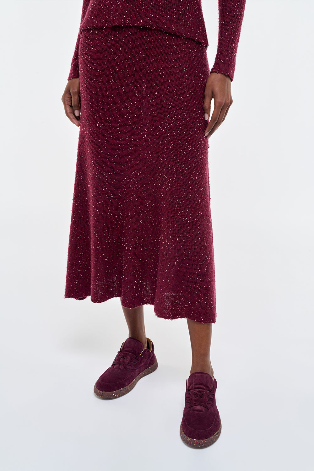 Sabine Knit Skirt in Bordeaux & Fuchsia Beaded Cashmere & Silk