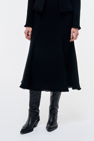 Black Virgin Wool Patterson Midi Skirt - Close Up Fringe Detail | Gabriela Hearst