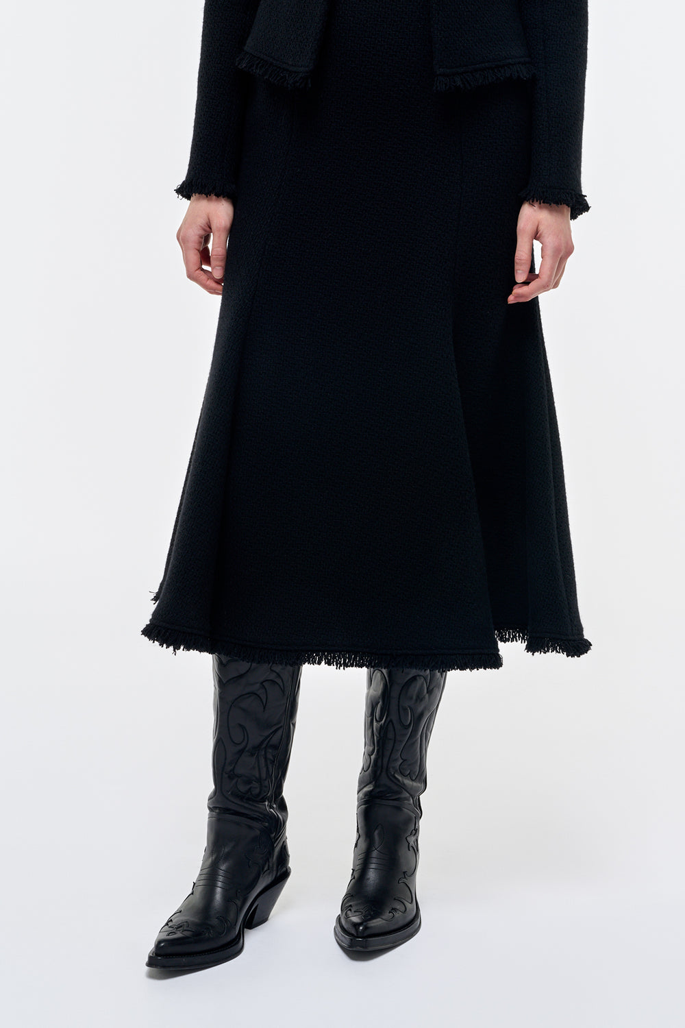 Patterson Midi Skirt in Black Virgin Wool Cashmere