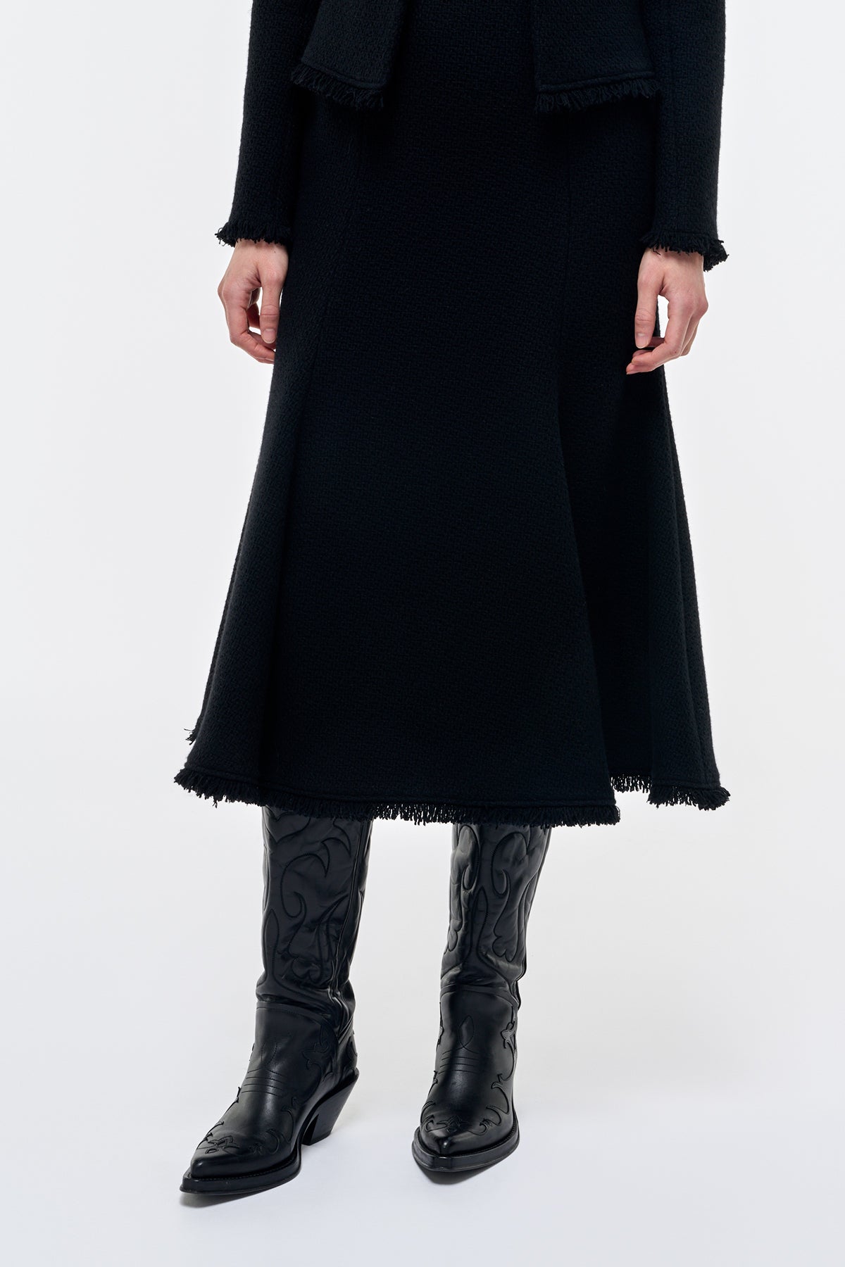 Patterson Midi Skirt in Black Virgin Wool Cashmere