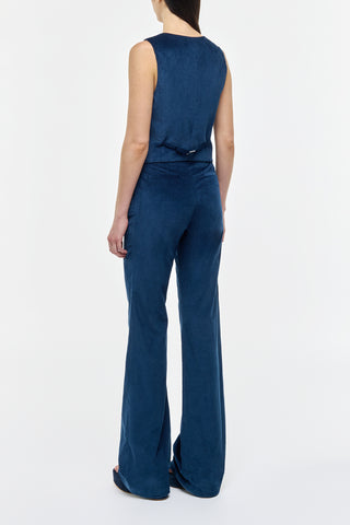 Electric Navy Corduroy Vesta Flare Pants - Back View On Model | Gabriela Hearst