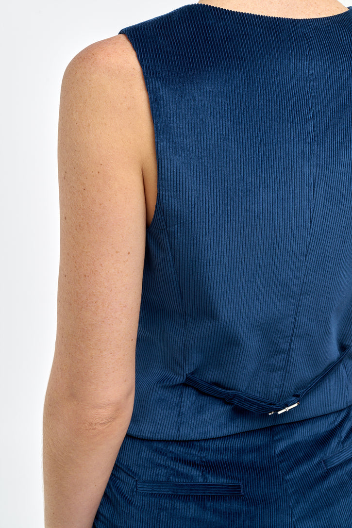 Coleridge Vest in Electric Navy Sea Island Cotton Corduroy