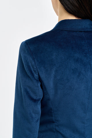 Electric Navy Corduroy Angela Blazer - Collar Detail Close-Up | Gabriela Hearst