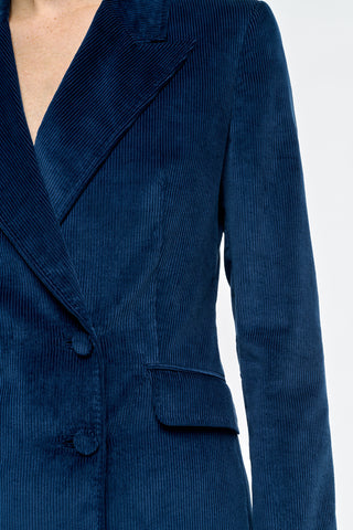 Electric Navy Corduroy Angela Blazer - Front Button Detail | Gabriela Hearst