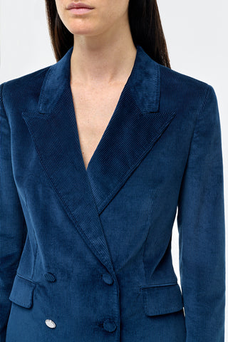 Electric Navy Angela Blazer - Front Lapel Detail Close-Up | Gabriela Hearst