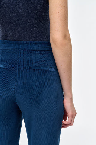 Electric Navy Corduroy Vesta Flare Pants - Waistband Detail Close-Up | Gabriela Hearst
