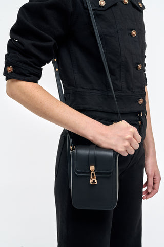 Black Leather Phone Pouch - Crossbody On Model Styling | Gabriela Hearst