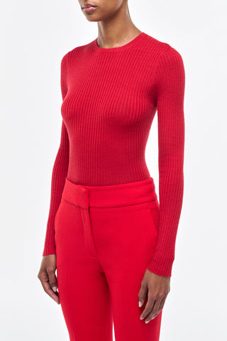 Scarlet Red Browning Sweater - Side Profile On Model | Gabriela Hearst