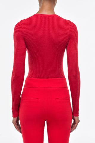 Scarlet Red Cashmere Silk Knit Sweater - Back View On Model | Gabriela Hearst