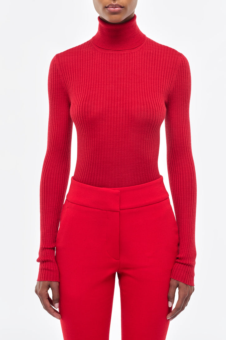 Peppe Knit Turtleneck in Scarlet Red Cashmere Silk