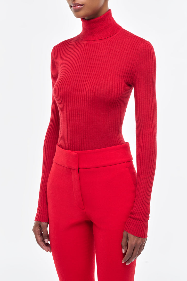 Peppe Knit Turtleneck in Scarlet Red Cashmere Silk