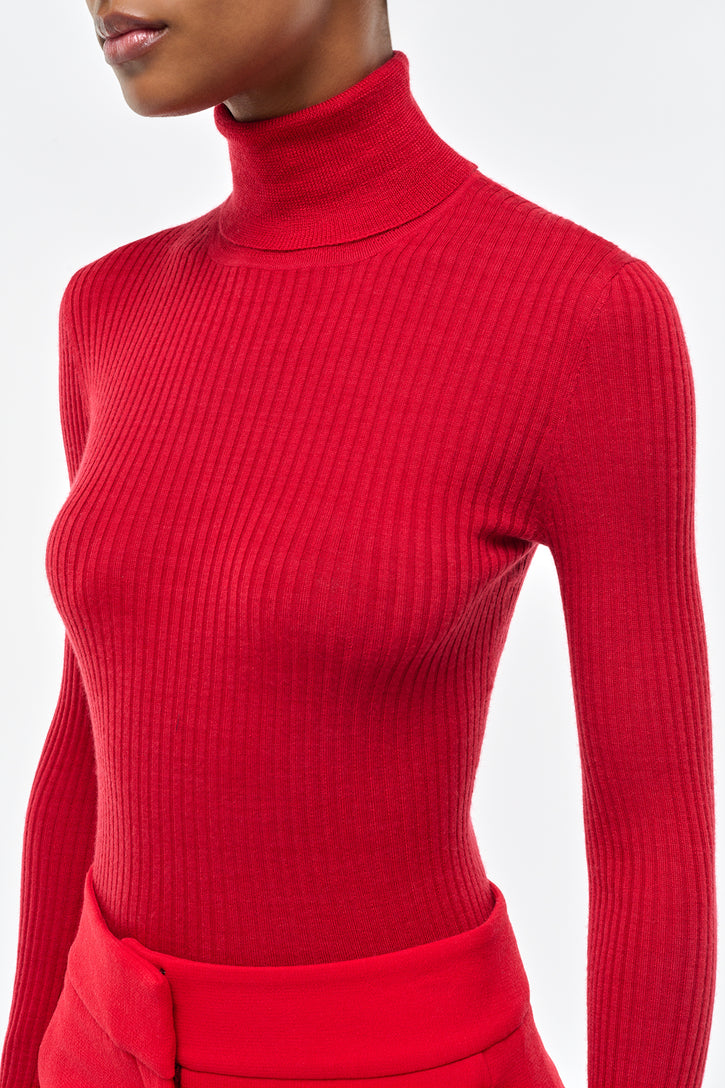 Peppe Knit Turtleneck in Scarlet Red Cashmere Silk