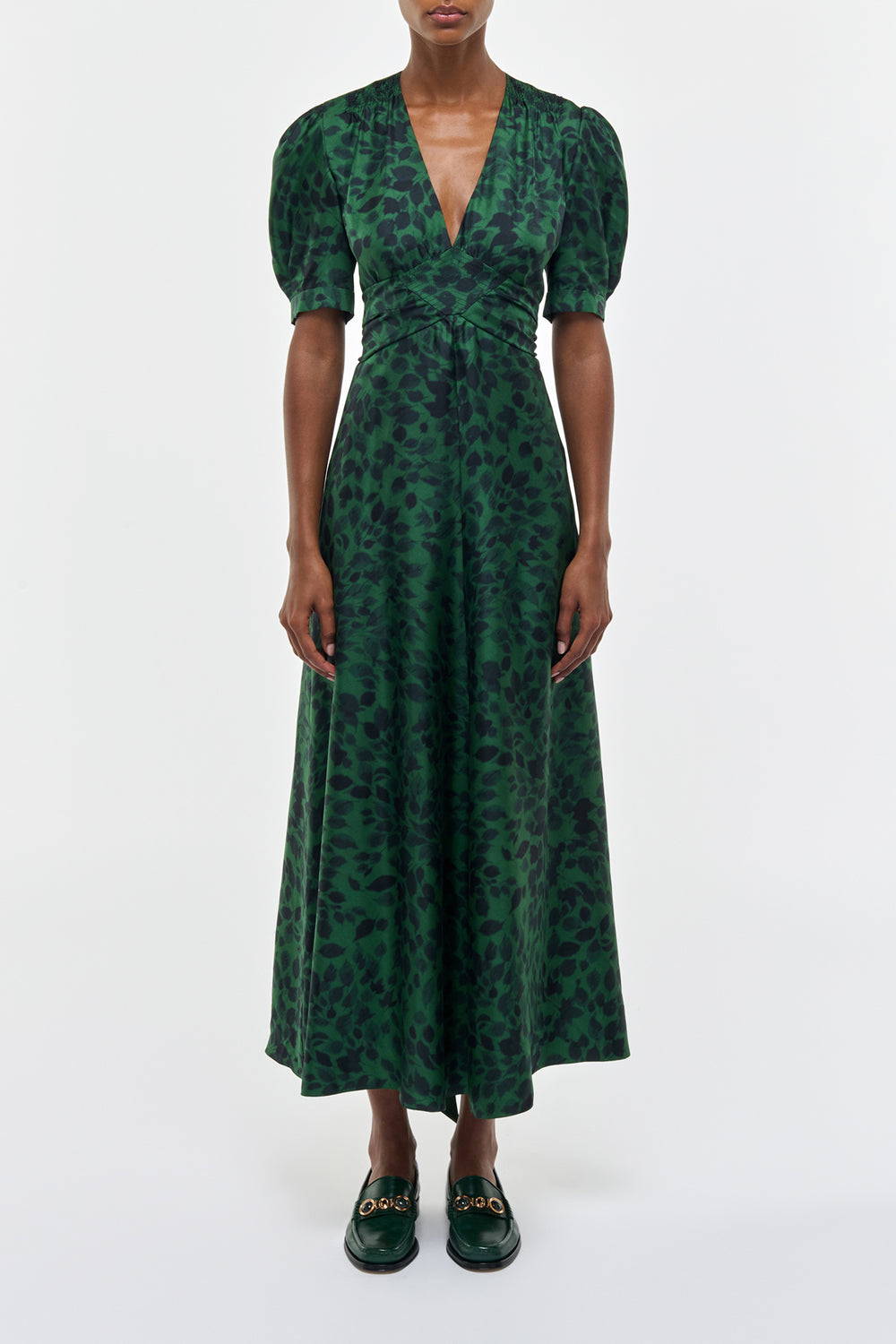 Larkin Dress in English Green Printed Silk