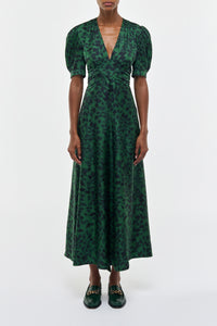 Larkin Dress in English Green Printed Silk