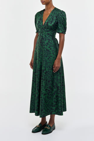 English Green Silk Larkin Maxi Dress - Side Profile On Model | Gabriela Hearst