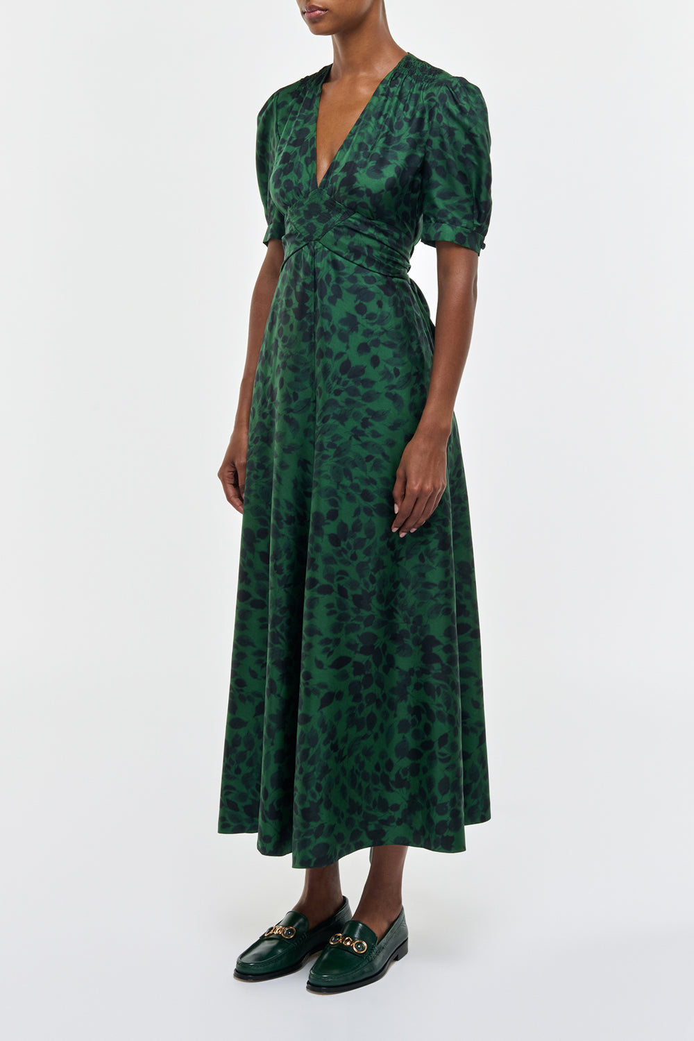 Larkin Dress in English Green Printed Silk