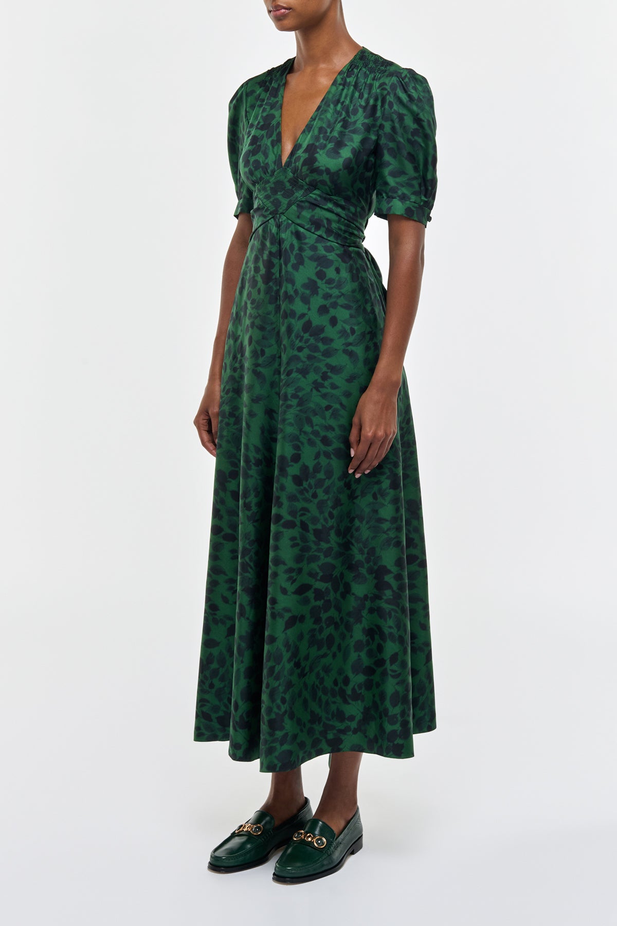 Larkin Dress in English Green Printed Silk