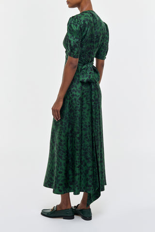 English Green Silk Larkin Maxi Dress - Back View On Model | Gabriela Hearst