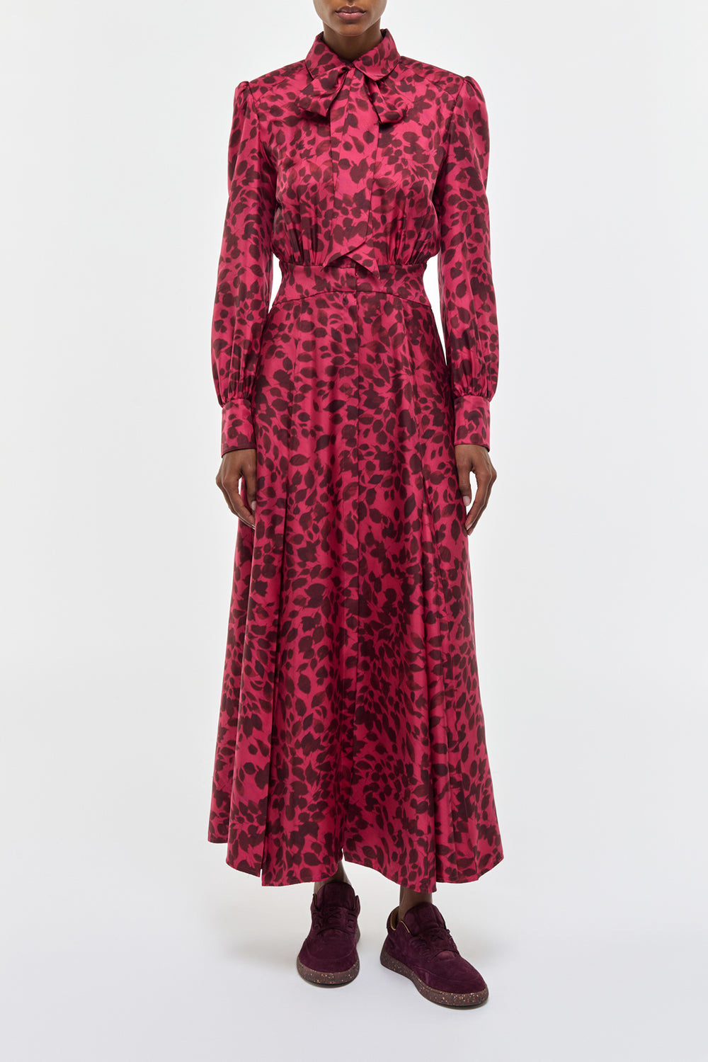 Phelan Maxi Shirtdress in Fuchsia Printed Silk
