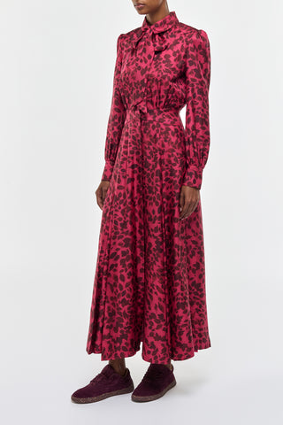 Fuchsia Abstract Print Silk Phelan Shirtdress - Three-Quarter View On Model | Gabriela Hearst