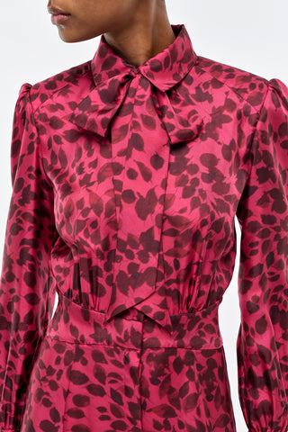 Fuchsia Silk Twill Phelan Dress - Bow Collar Detail Close-Up | Gabriela Hearst