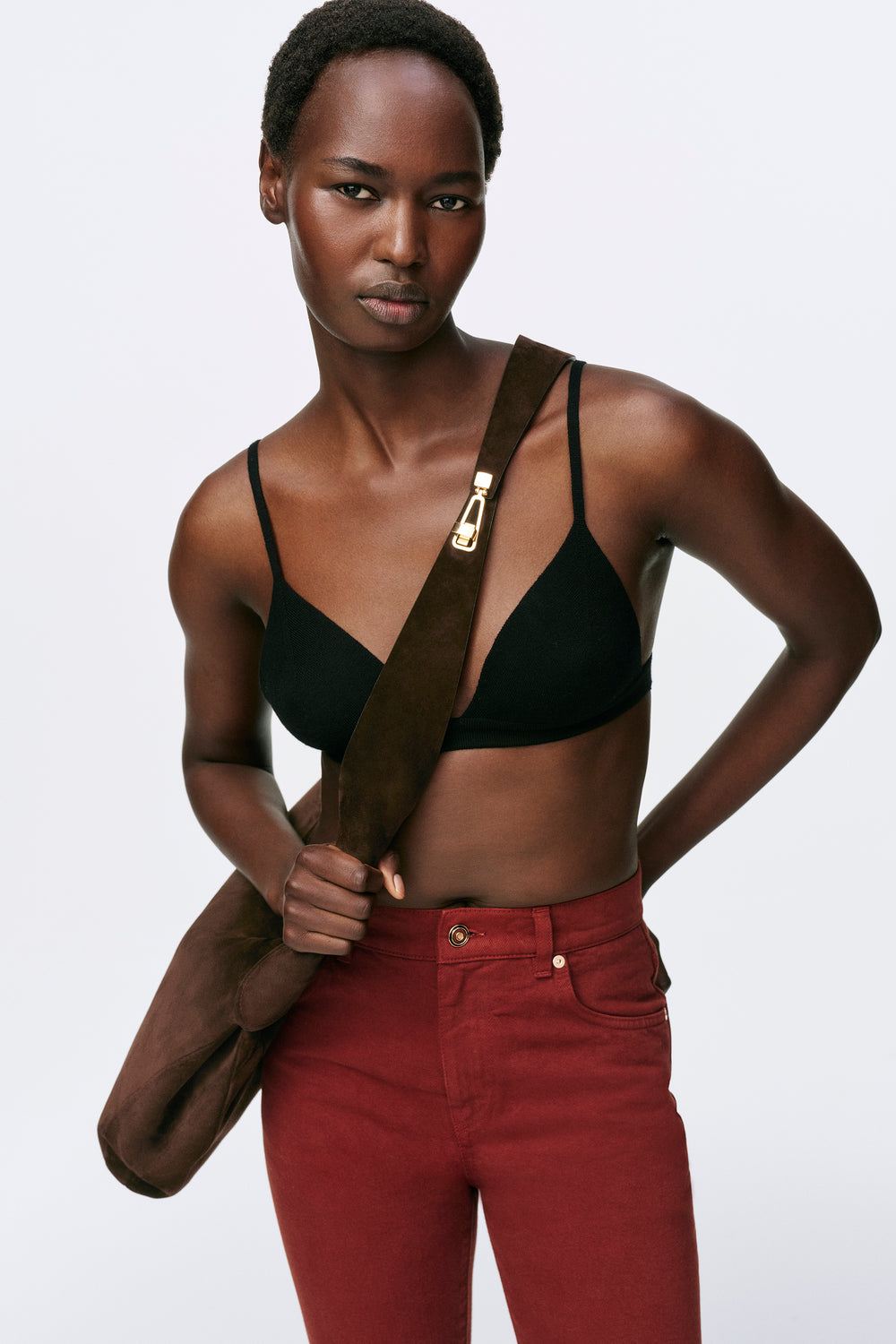 Chevier Knit Bra in Black Merino Wool