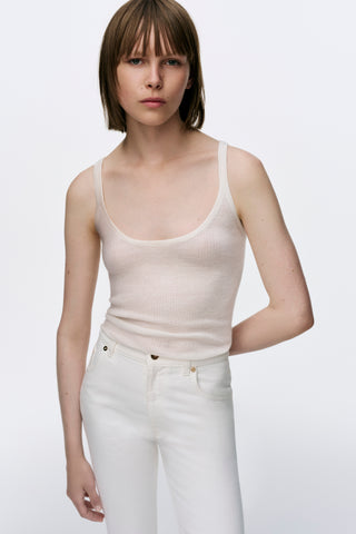 Cinxia Knit Tank Top in Ivory Cashmere Silk with Hemp