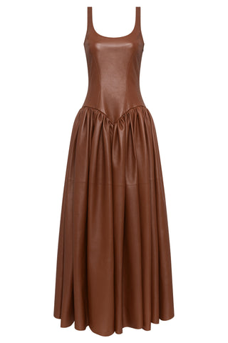 Isai Maxi Dress In Cognac Nappa Leather