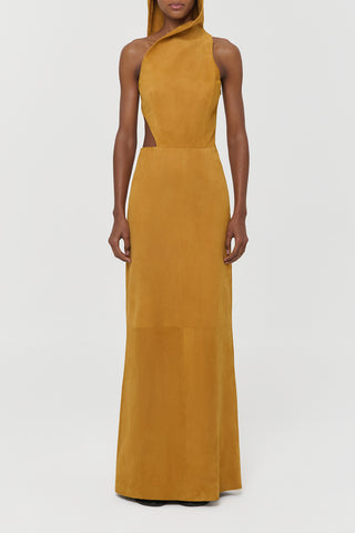 Cashew Suede Kallen Hoodie Maxi Dress - Front View | Gabriela Hearst