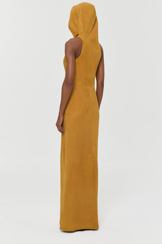 Cashew Suede Hooded Maxi Dress - Back View | Gabriela Hearst