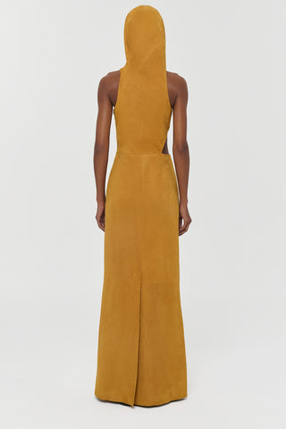 Cashew Suede Asymmetrical Dress - Back Profile | Gabriela Hearst