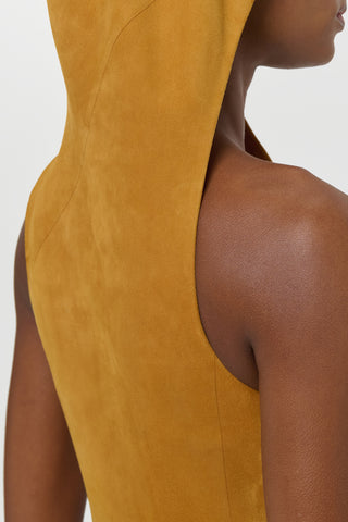 Cashew Suede Dress - Draped Hood Close-Up | Gabriela Hearst