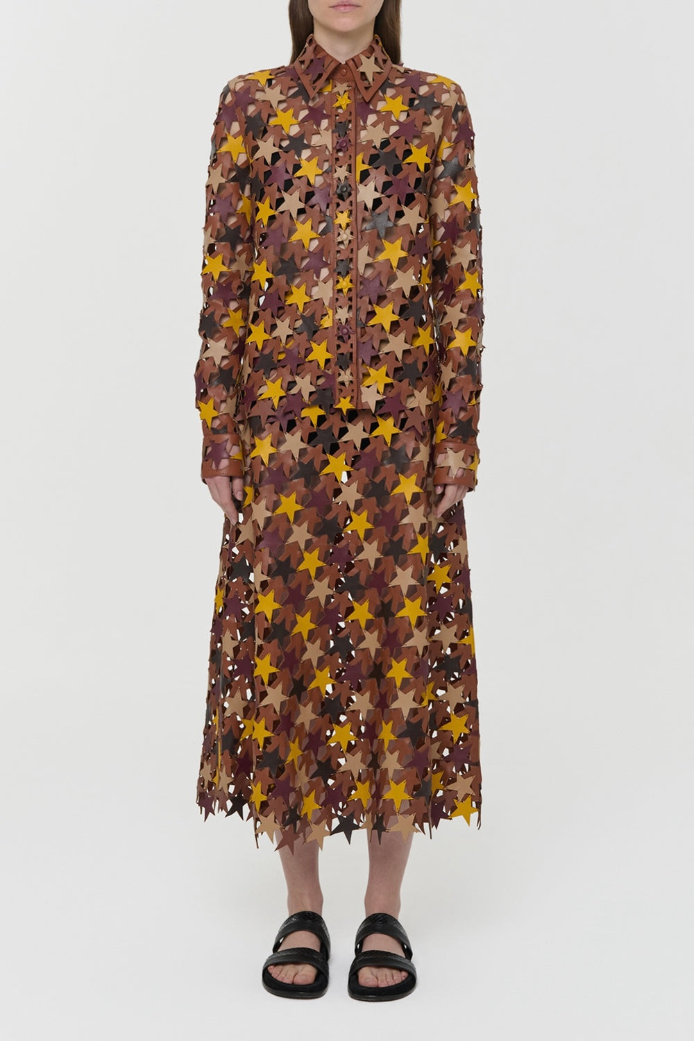 Aluma Patchwork Stars Shirt in Mutli Nappa Leather