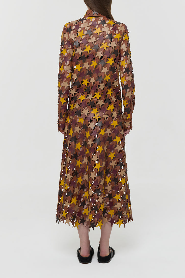 Lirael Patchwork Stars Midi Skirt in Multi Nappa Leather